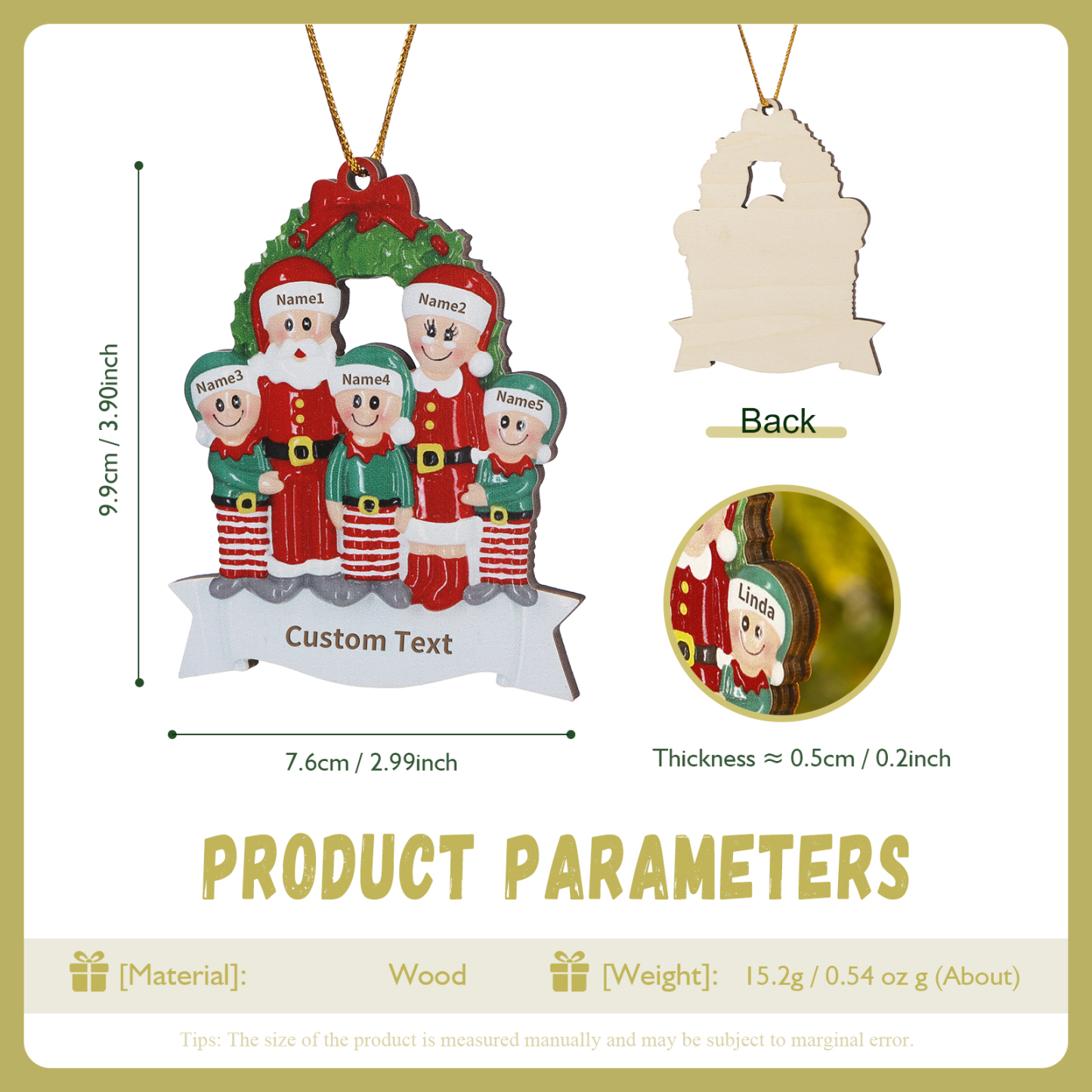 Personalized Wooden Family Christmas Tree Hanging Ornament with Custom 2-5 Names & 1 Text Christmas Gift for Family | Jessemade