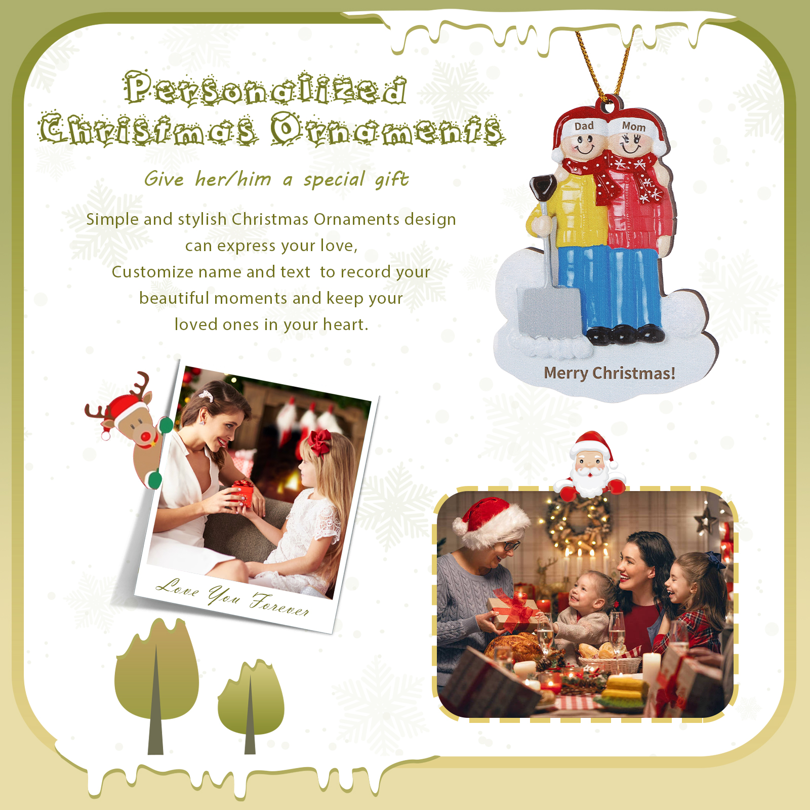 Personalized Wooden Family Christmas Hanging Ornament with Custom 2-5 Names & 1 Text Christmas Gift for Family | Jessemade