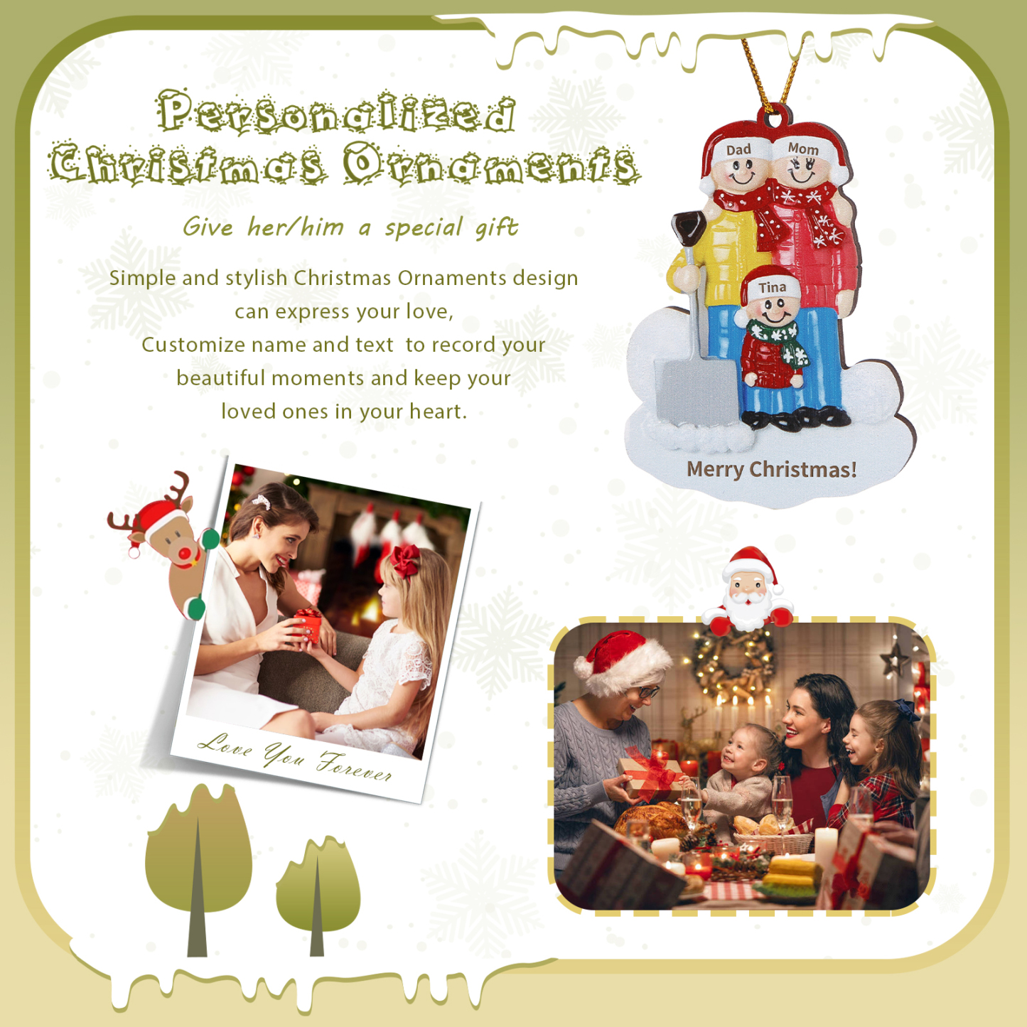 Personalized Wooden Family Christmas Hanging Ornament with Custom 2-5 Names & 1 Text Christmas Gift for Family | Jessemade