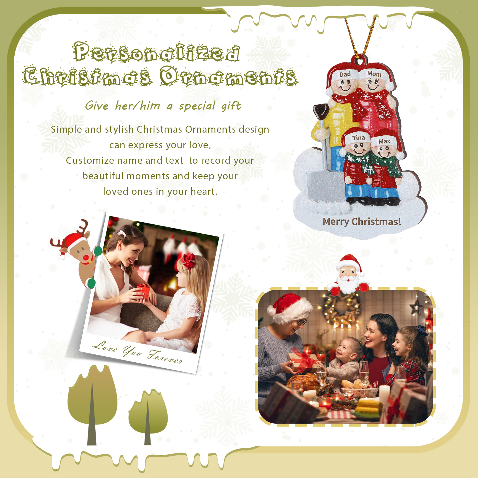 Personalized Wooden Family Christmas Hanging Ornament with Custom 2-5 Names & 1 Text Christmas Gift for Family | Jessemade