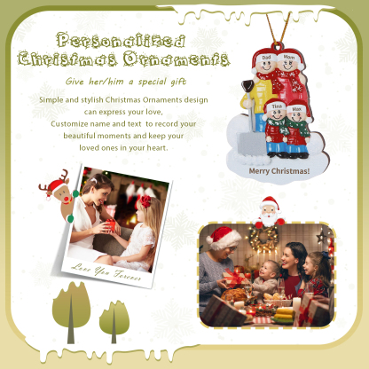 Personalized Wooden Family Christmas Hanging Ornament with Custom 2-5 Names & 1 Text Christmas Gift for Family | Jessemade