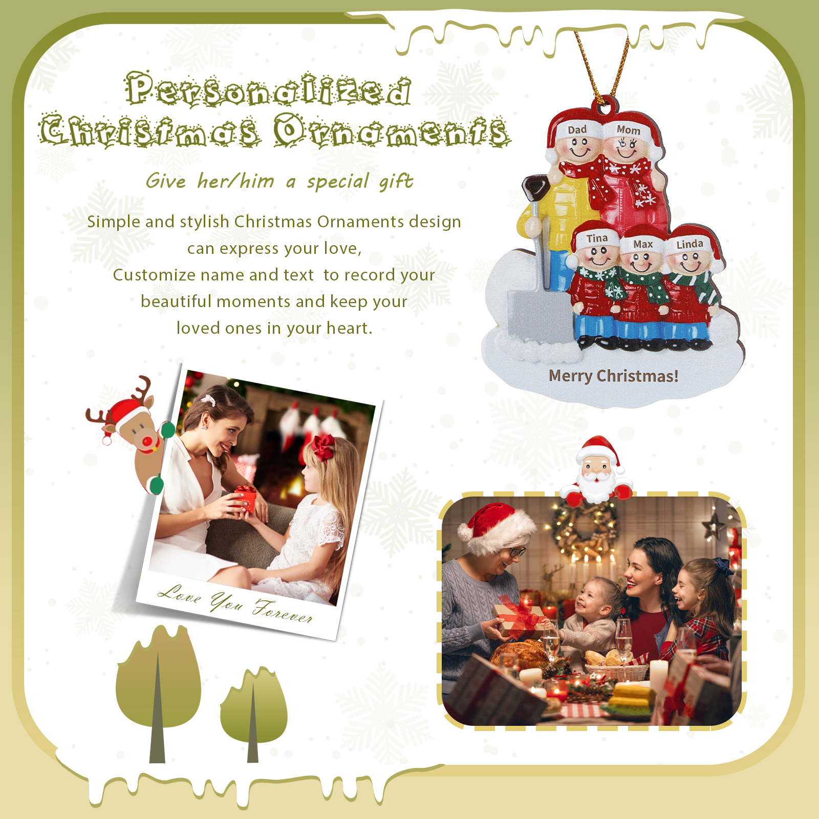 Personalized Wooden Family Christmas Hanging Ornament with Custom 2-5 Names & 1 Text Christmas Gift for Family | Jessemade