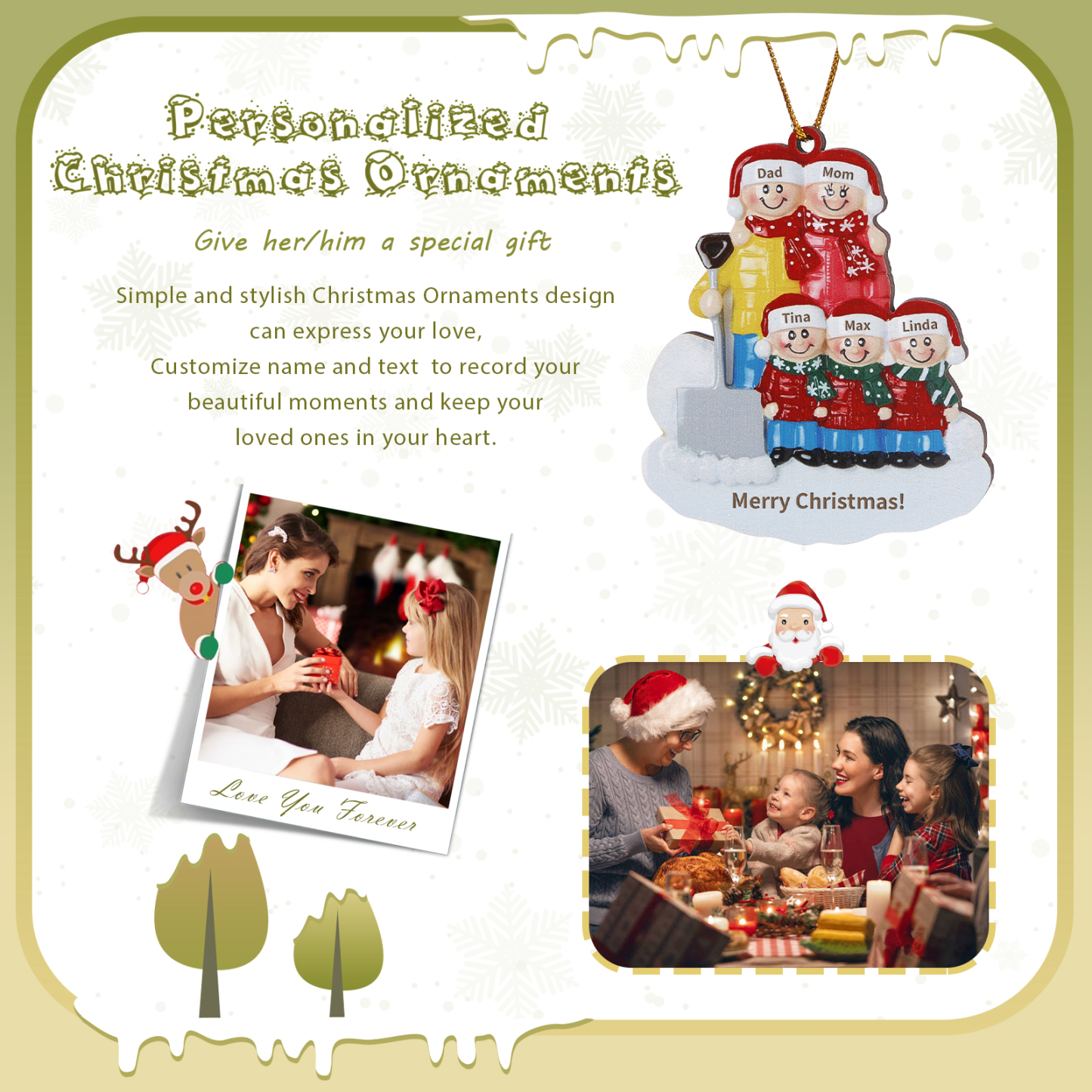 Personalized Wooden Family Christmas Hanging Ornament with Custom 2-5 Names & 1 Text Christmas Gift for Family | Jessemade