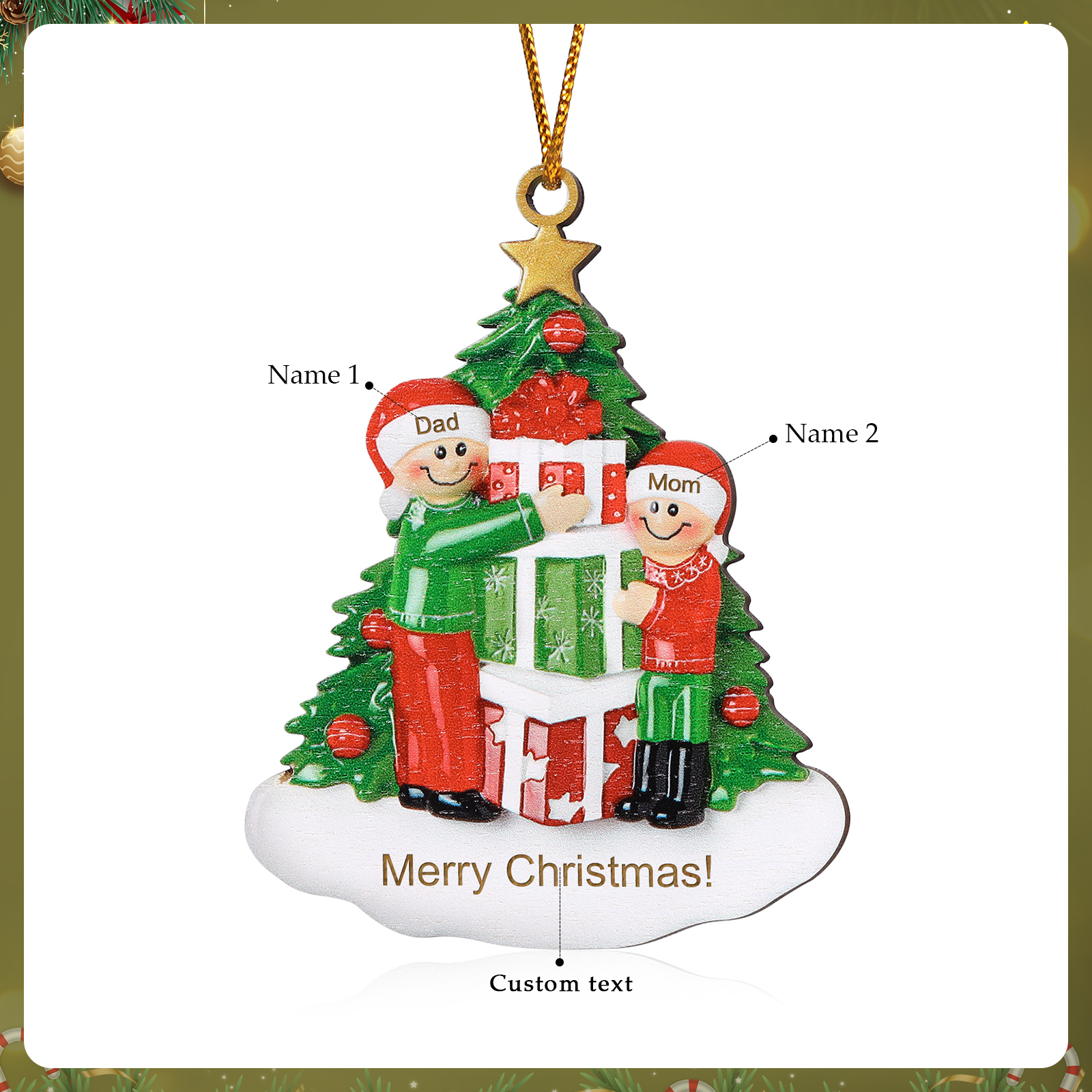 Personalised Family Christmas Ornament Custom 2-5 Names Christmas Tree Decoration Gift for Family |Jessemade
