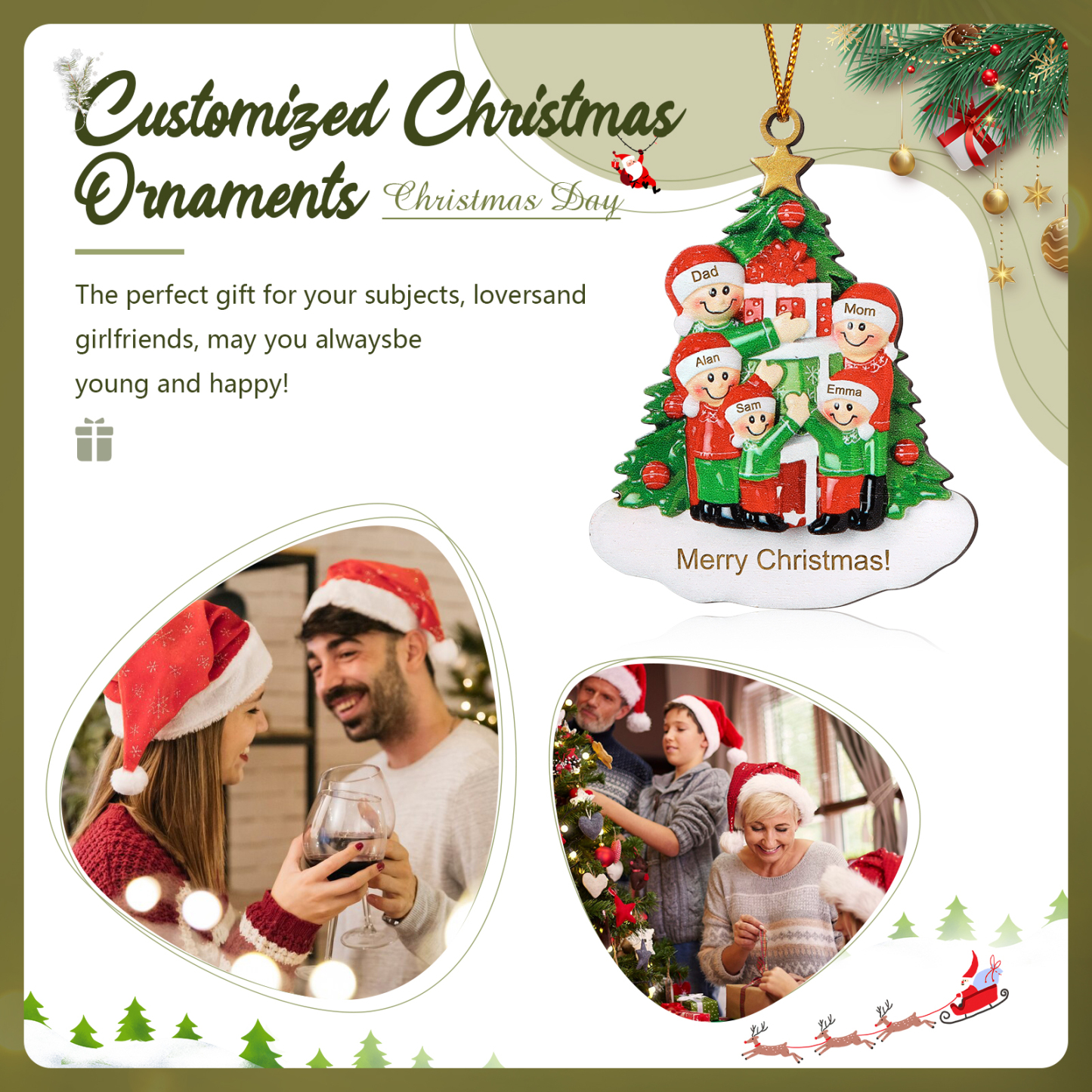 Personalised Family Christmas Ornament Custom 2-5 Names Christmas Tree Decoration Gift for Family |Jessemade