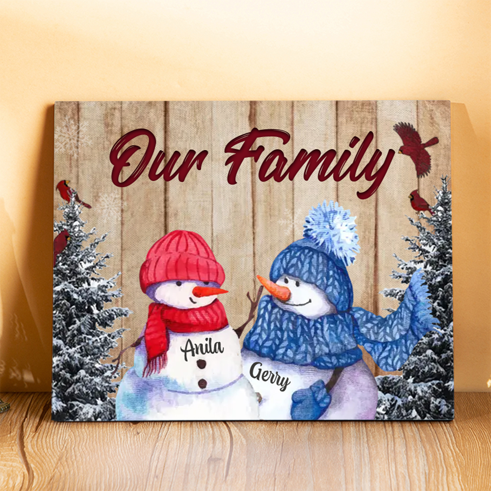 Personalized Snowman Family Wooden Plaque Custom 2-8 Names Home Decora