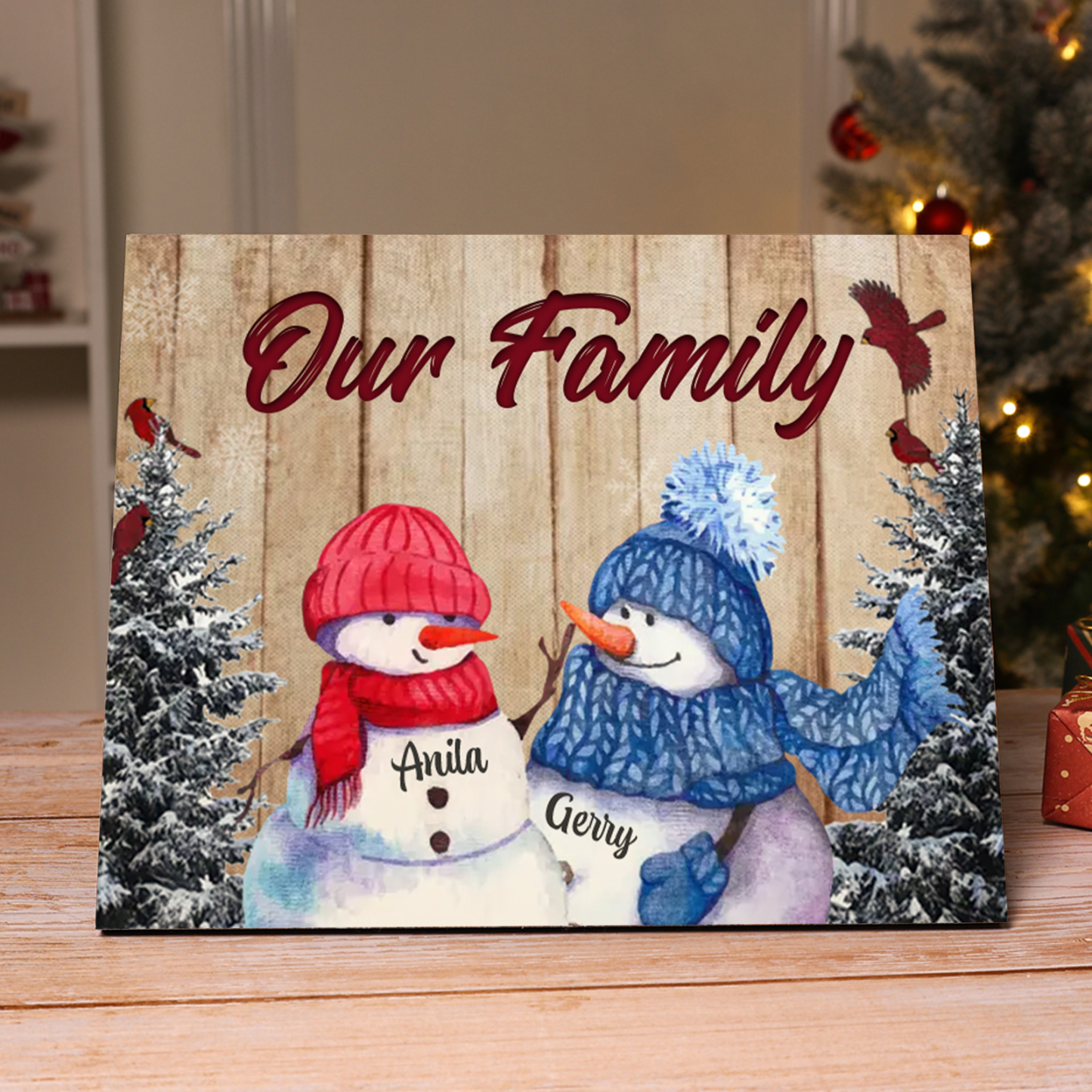 Personalised Snowman Family Wooden Plaque – Custom 2-8 Names Home Decorations Gift for Family | Jessmade