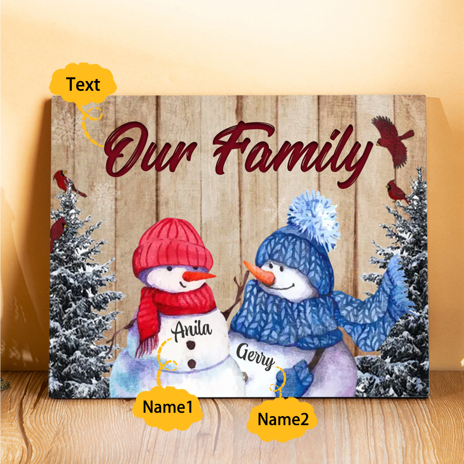 Personalised Snowman Family Wooden Plaque – Custom 2-8 Names Home Decorations Gift for Family | Jessmade
