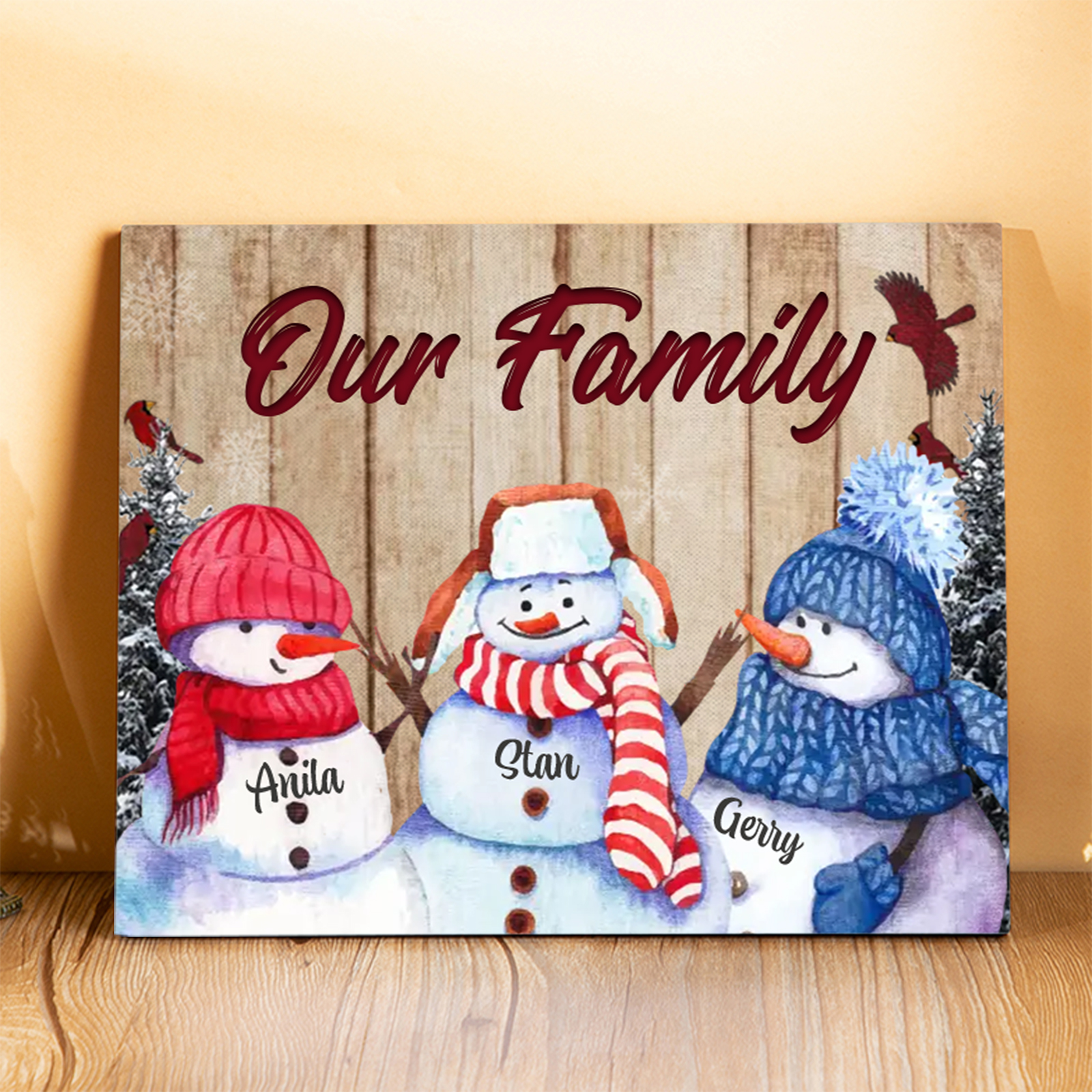 Personalised Snowman Family Wooden Plaque – Custom 2-8 Names Home Decorations Gift for Family | Jessmade
