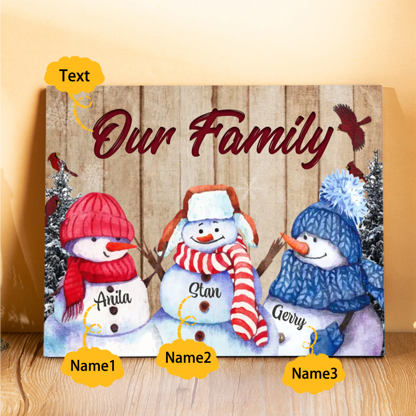 Personalised Snowman Family Wooden Plaque – Custom 2-8 Names Home Decorations Gift for Family | Jessmade