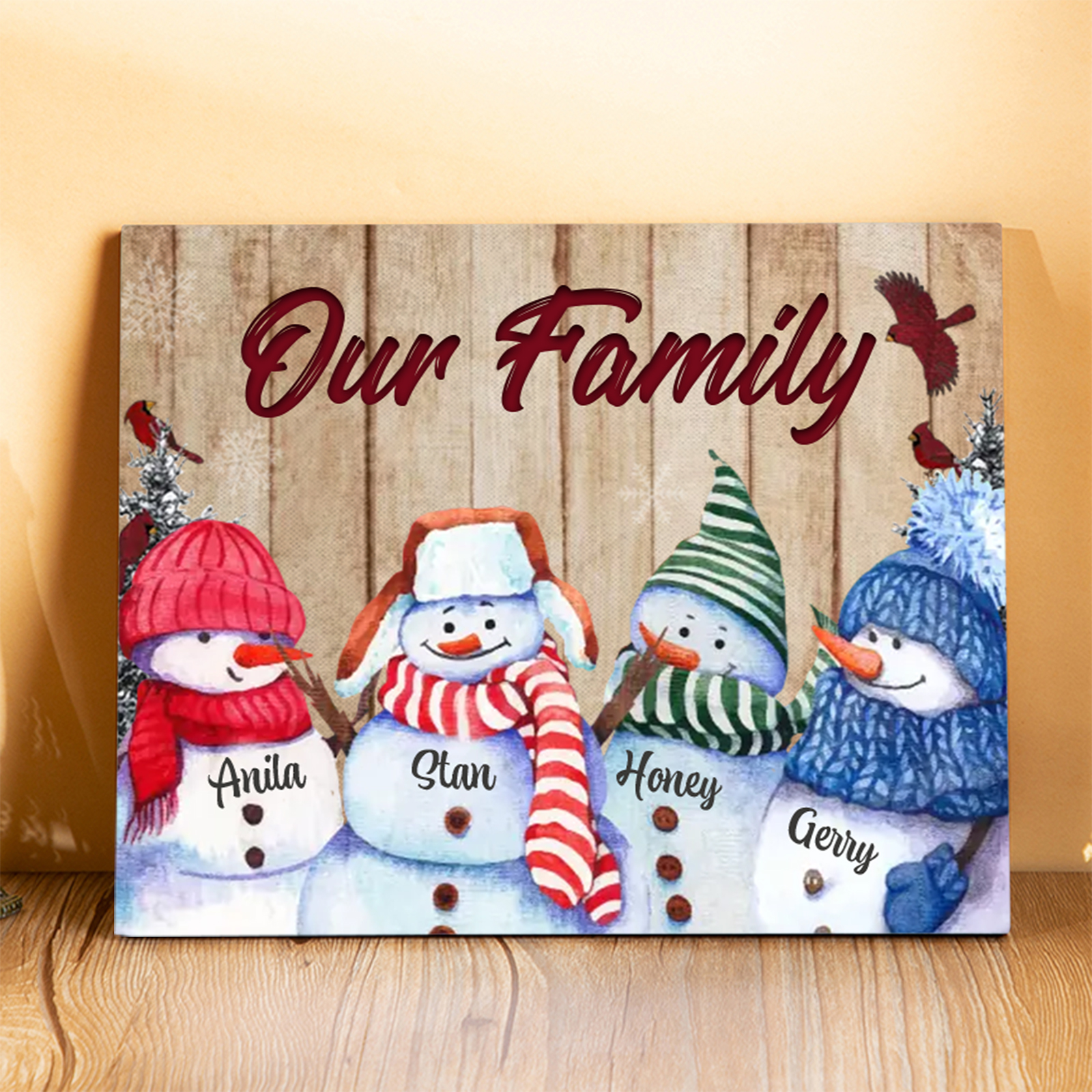 Personalised Snowman Family Wooden Plaque – Custom 2-8 Names Home Decorations Gift for Family | Jessmade