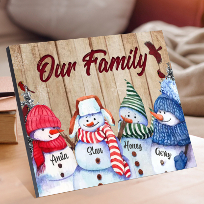 Personalised Snowman Family Wooden Plaque – Custom 2-8 Names Home Decorations Gift for Family | Jessmade