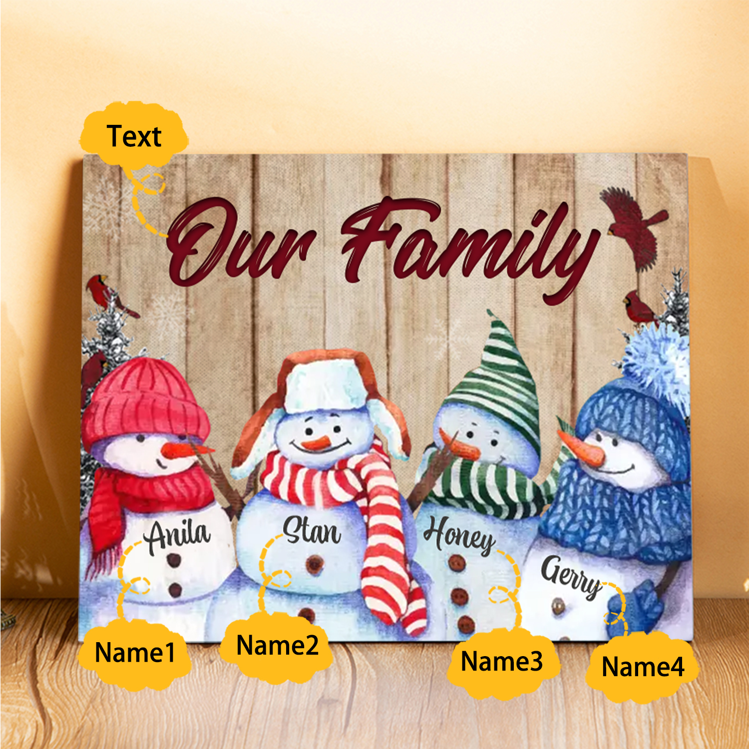 Personalised Snowman Family Wooden Plaque – Custom 2-8 Names Home Decorations Gift for Family | Jessmade