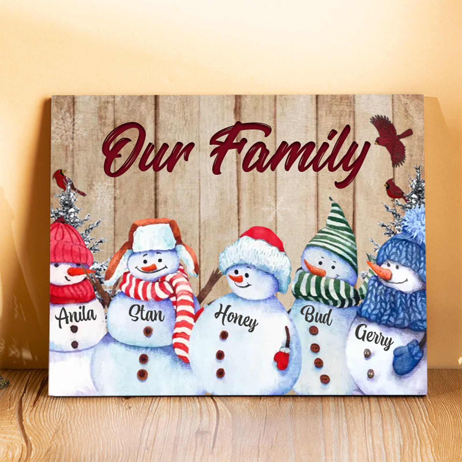 Personalised Snowman Family Wooden Plaque – Custom 2-8 Names Home Decorations Gift for Family | Jessmade