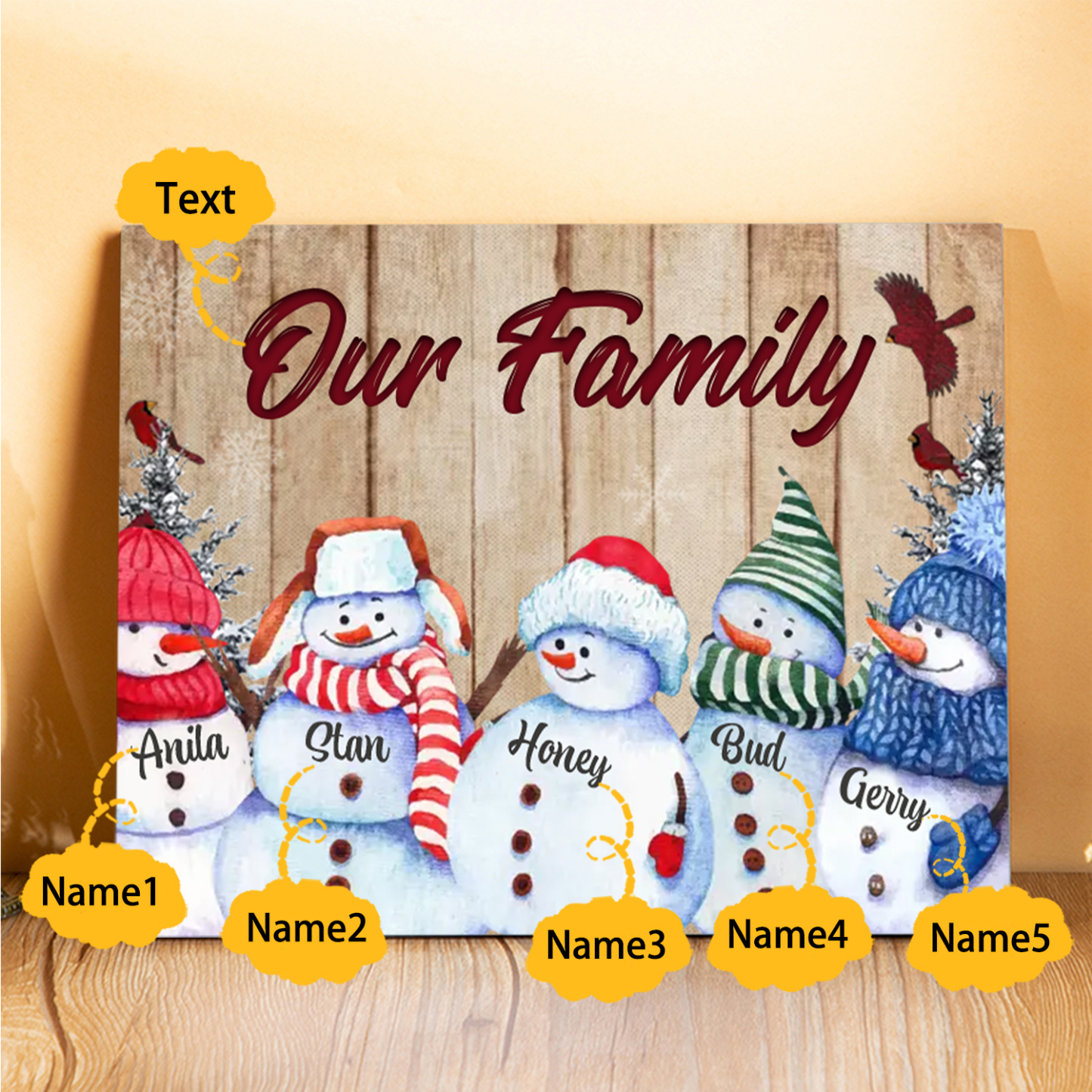 Personalised Snowman Family Wooden Plaque – Custom 2-8 Names Home Decorations Gift for Family | Jessmade