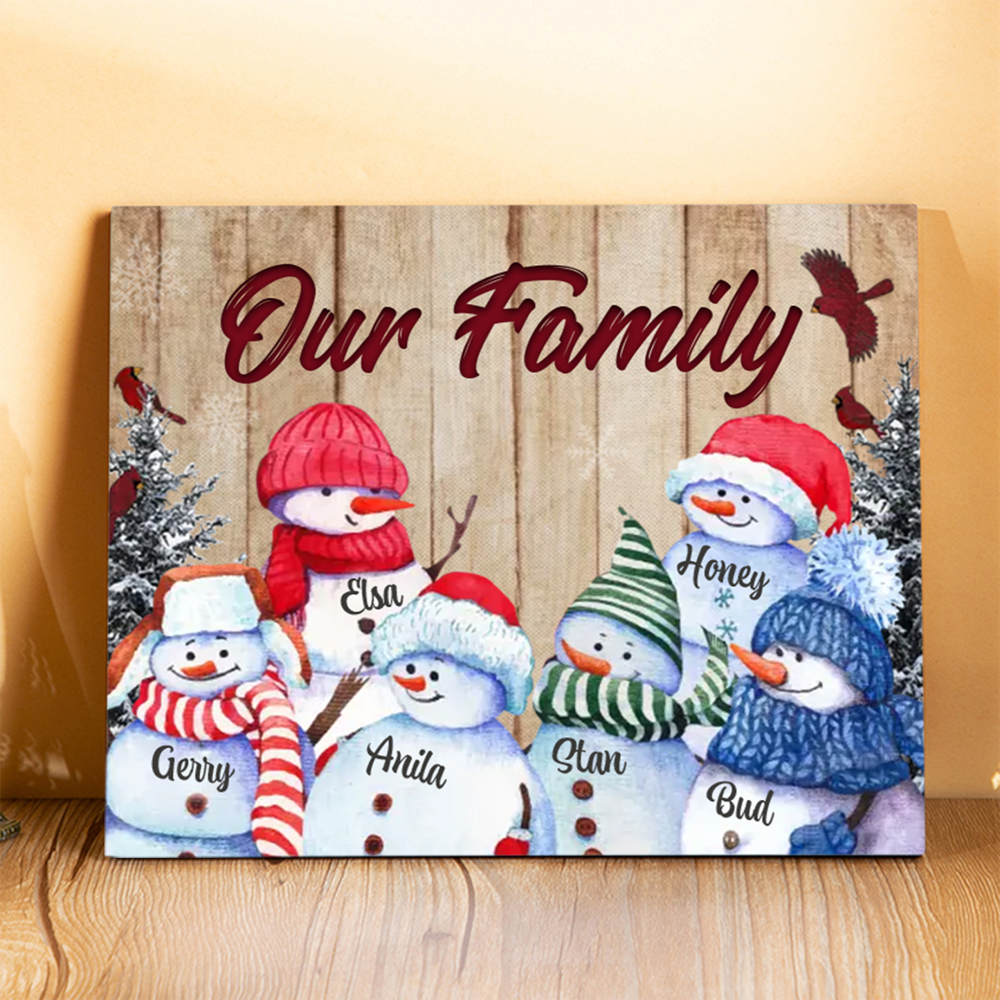 Personalised Snowman Family Wooden Plaque – Custom 2-8 Names Home Decorations Gift for Family | Jessmade