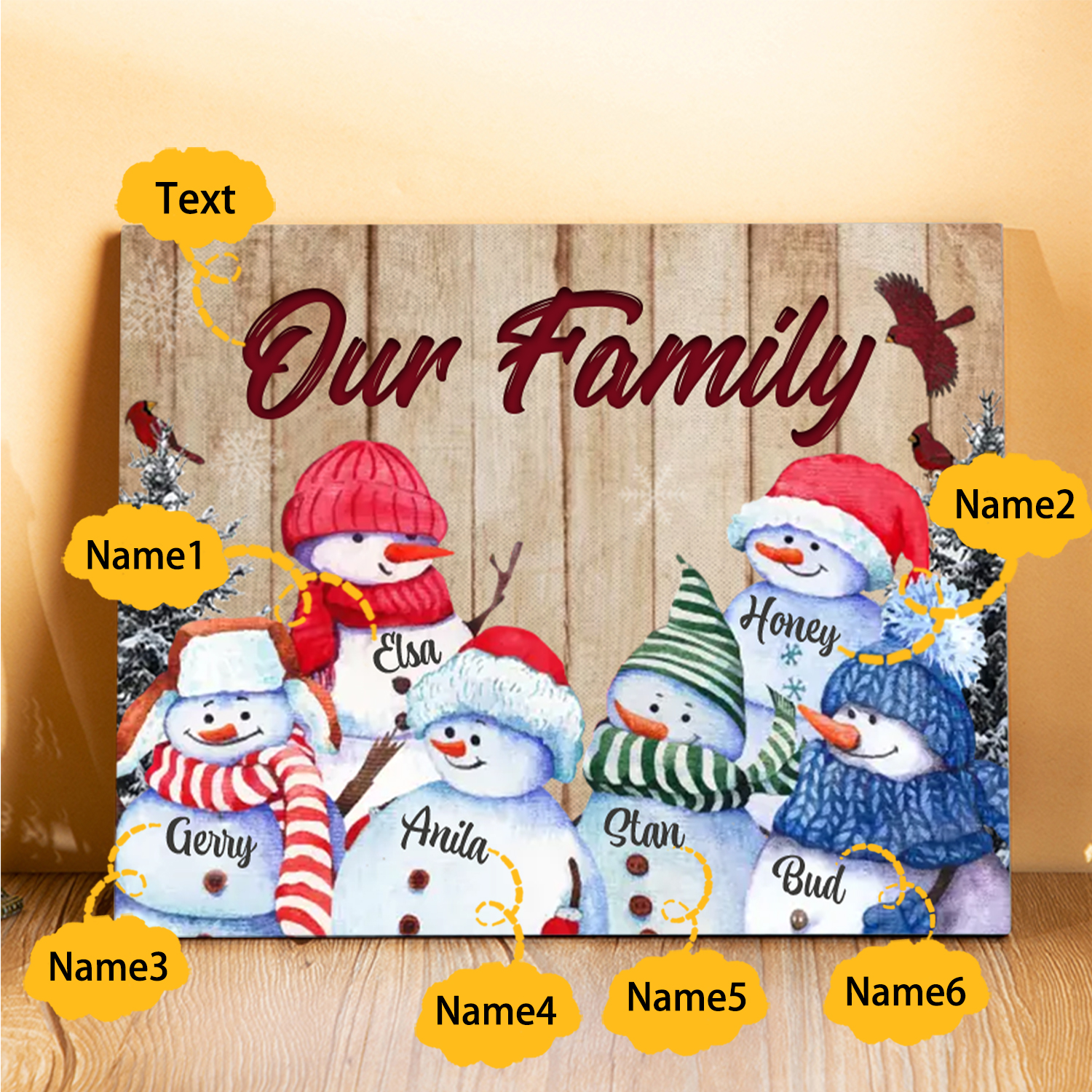 Personalised Snowman Family Wooden Plaque – Custom 2-8 Names Home Decorations Gift for Family | Jessmade