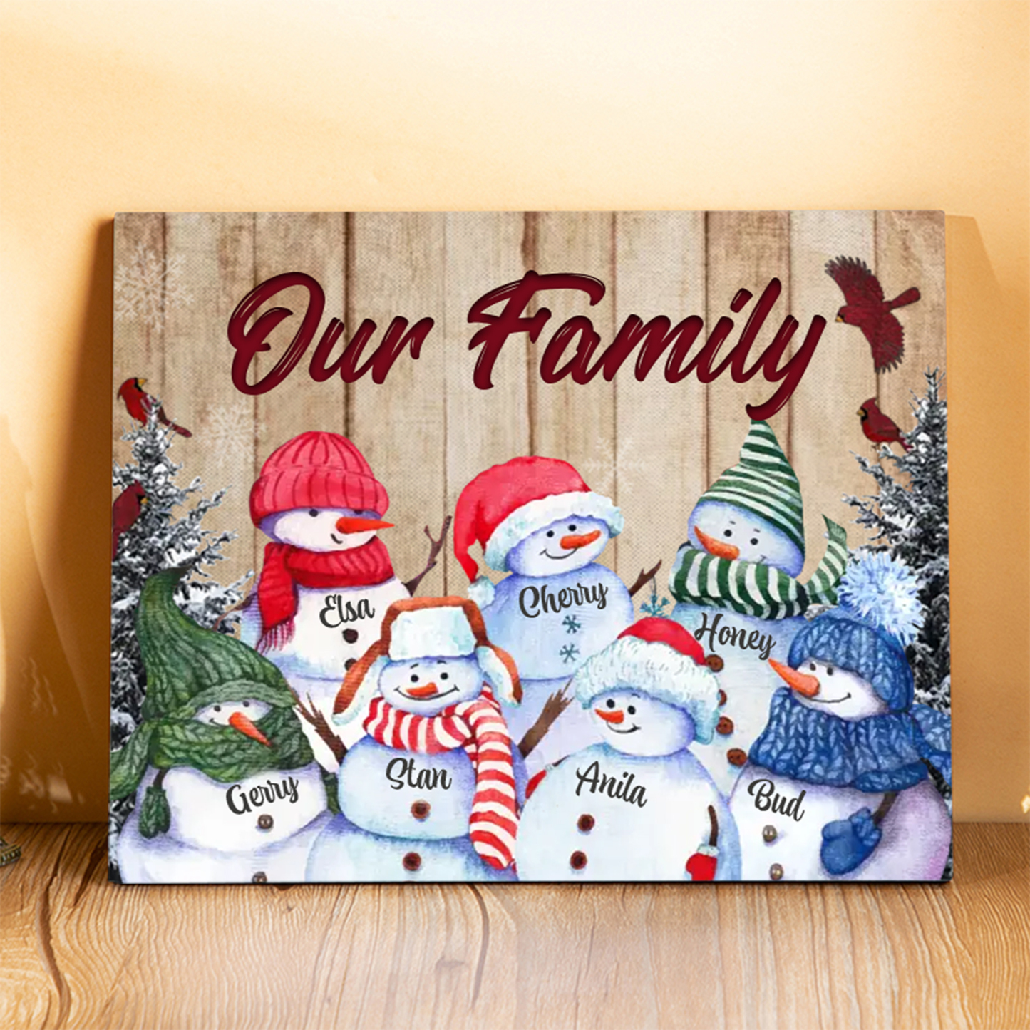 Personalised Snowman Family Wooden Plaque – Custom 2-8 Names Home Decorations Gift for Family | Jessmade