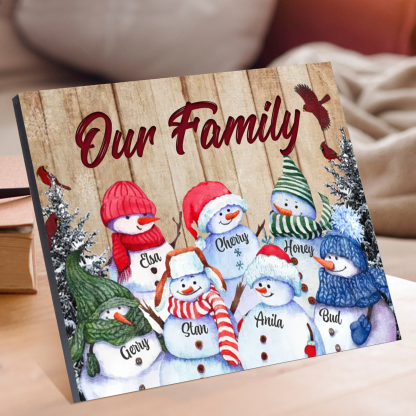 Personalised Snowman Family Wooden Plaque – Custom 2-8 Names Home Decorations Gift for Family | Jessmade