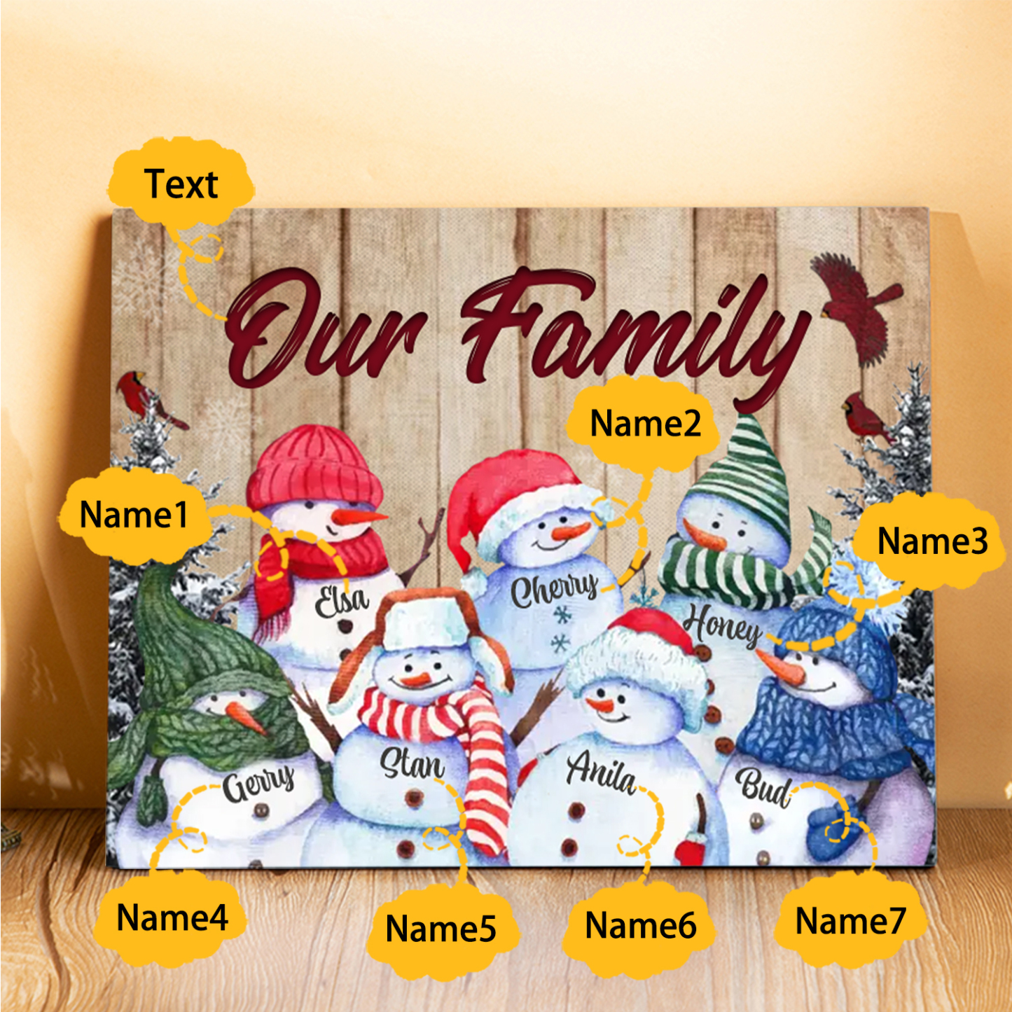 Personalised Snowman Family Wooden Plaque – Custom 2-8 Names Home Decorations Gift for Family | Jessmade