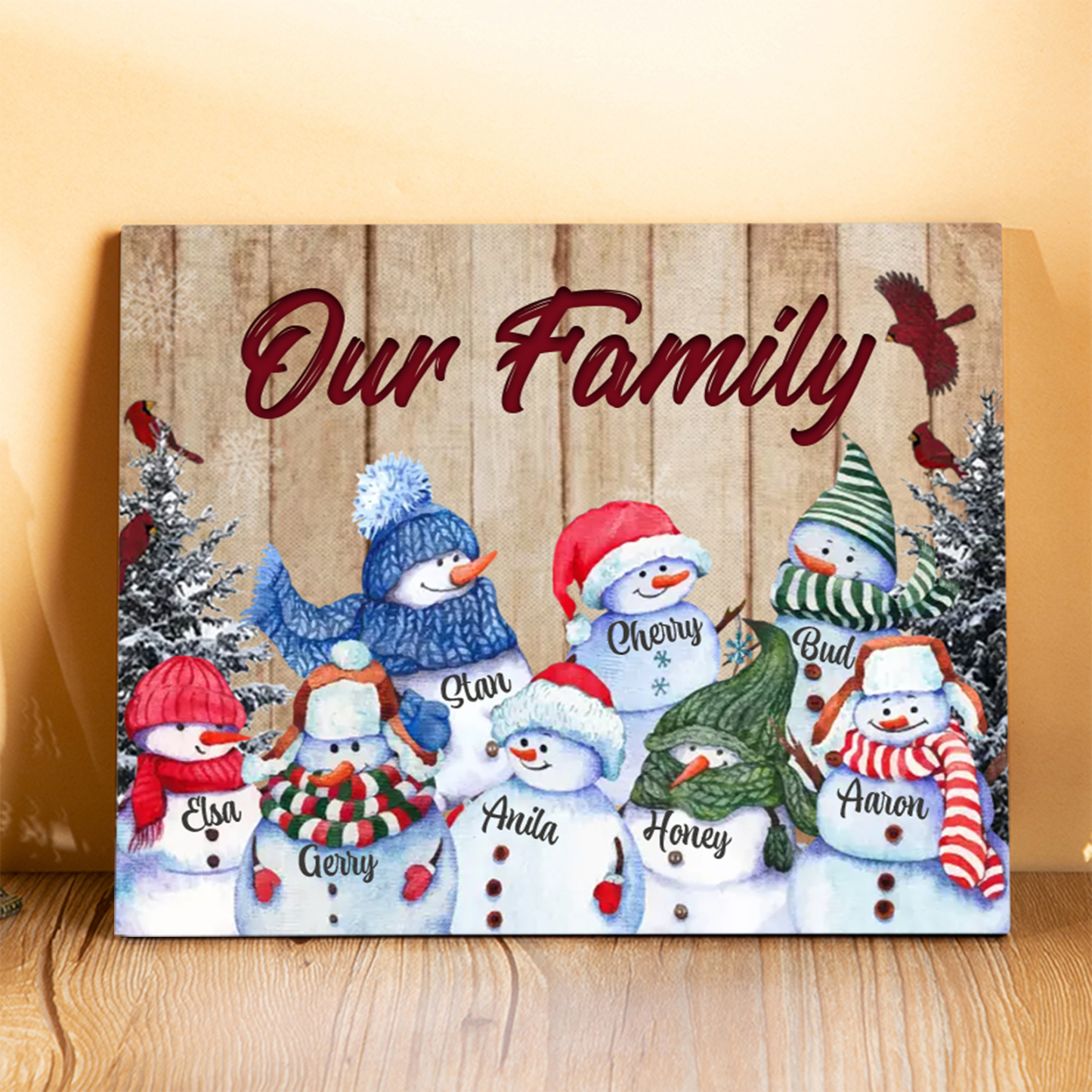 Personalised Snowman Family Wooden Plaque – Custom 2-8 Names Home Decorations Gift for Family | Jessmade