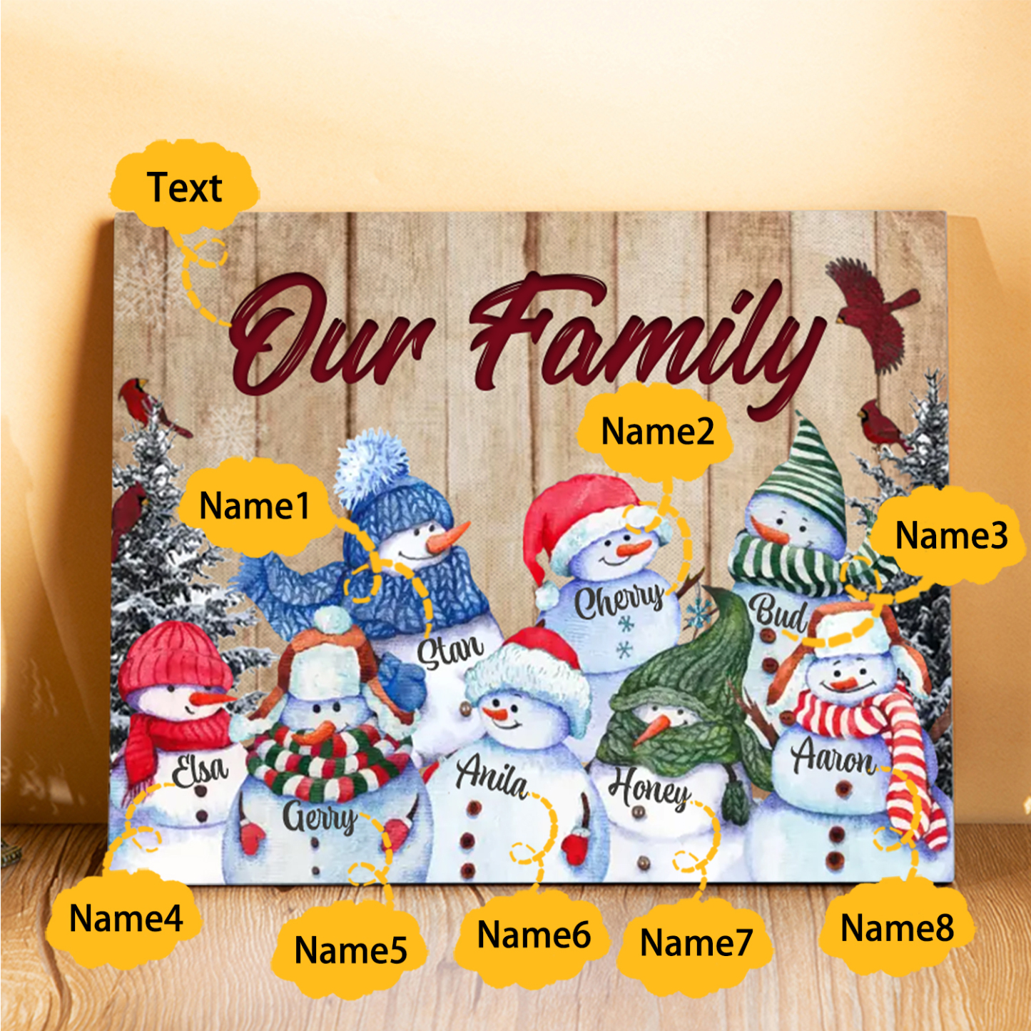 Personalised Snowman Family Wooden Plaque – Custom 2-8 Names Home Decorations Gift for Family | Jessmade