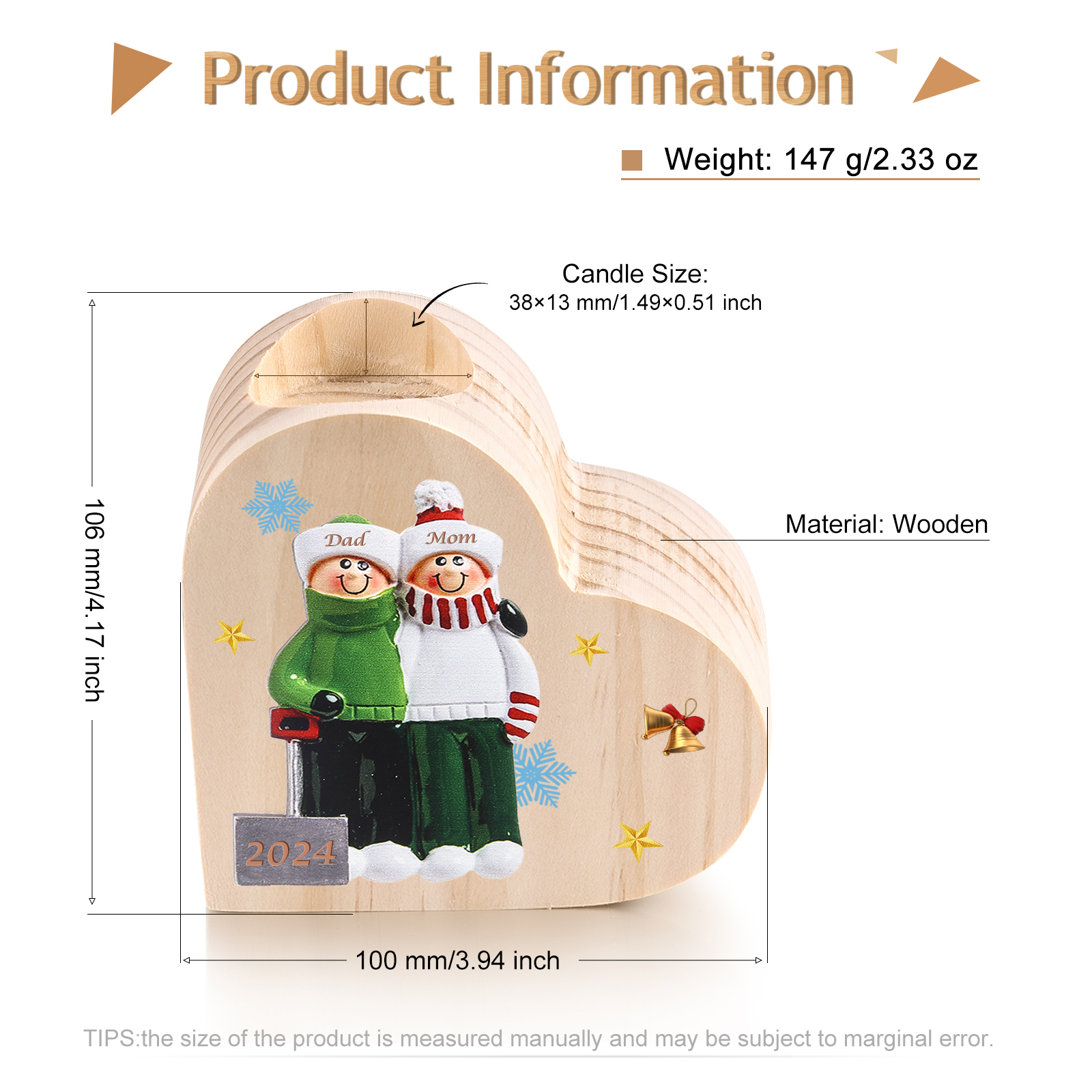 Personalised Family Wooden Candle Holder Custom 2-8 Names & 1 Year Home Decoration Christmas Gift for Family | Jessemade