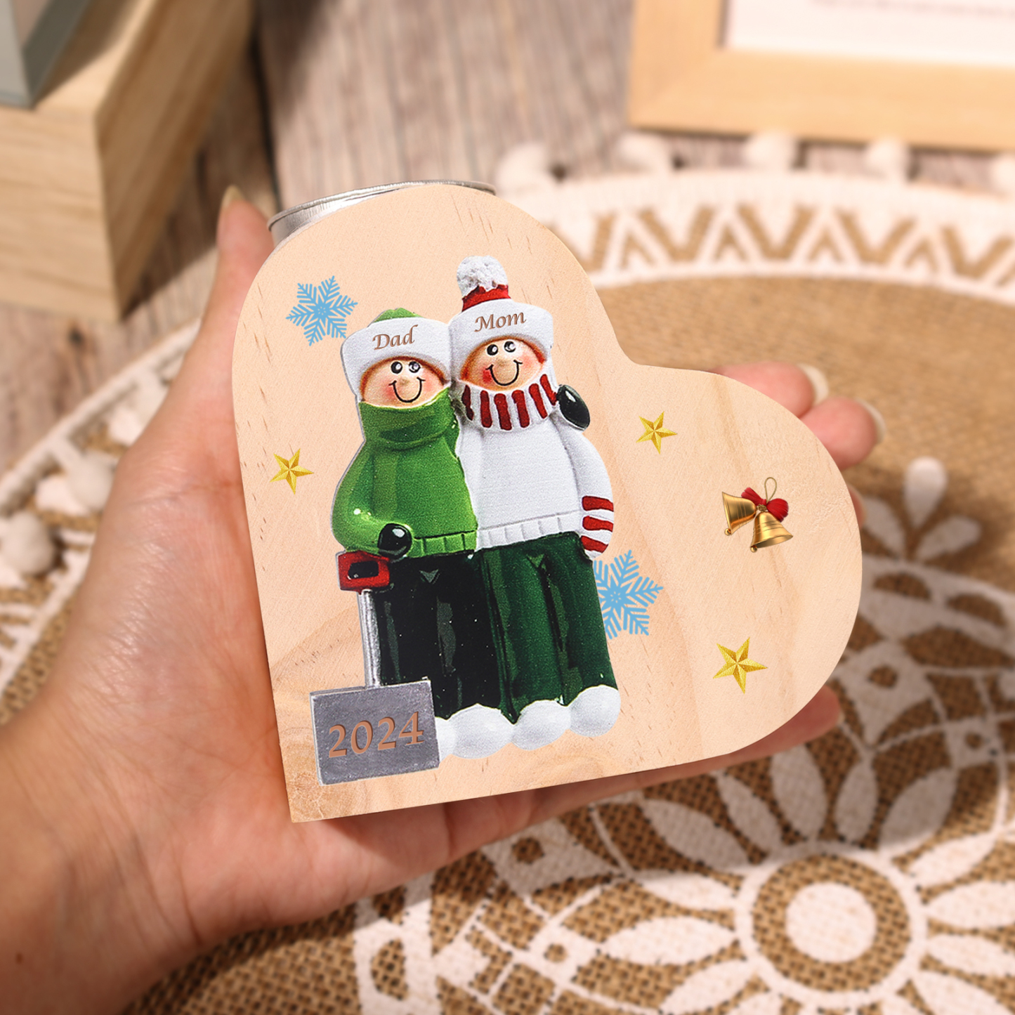 Personalised Family Wooden Candle Holder Custom 2-8 Names & 1 Year Home Decoration Christmas Gift for Family | Jessemade