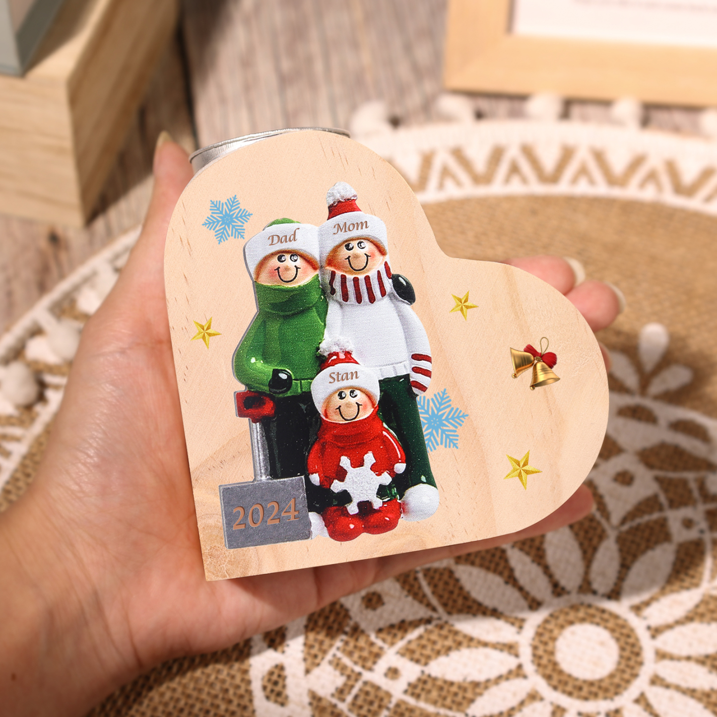 Personalised Family Wooden Candle Holder Custom 2-8 Names & 1 Year Home Decoration Christmas Gift for Family | Jessemade