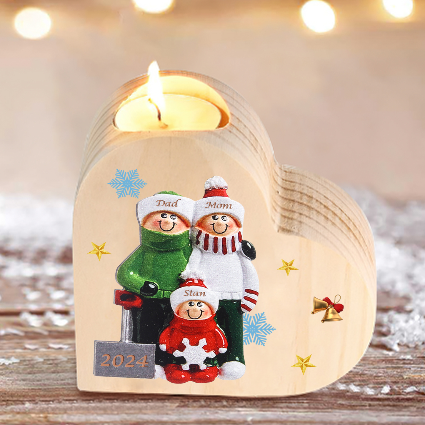 Personalised Family Wooden Candle Holder Custom 2-8 Names & 1 Year Home Decoration Christmas Gift for Family | Jessemade