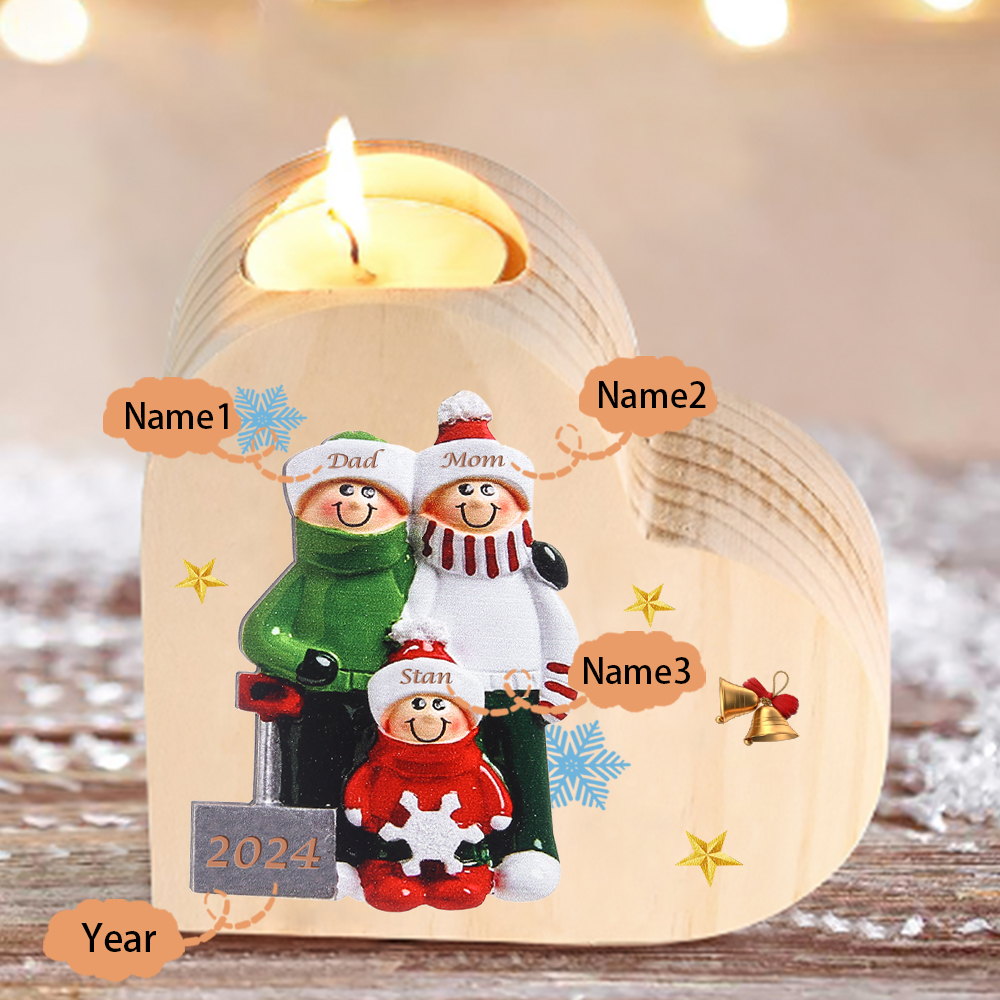 Personalised Family Wooden Candle Holder Custom 2-8 Names & 1 Year Home Decoration Christmas Gift for Family | Jessemade
