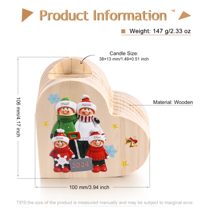 Personalised Family Wooden Candle Holder Custom 2-8 Names & 1 Year Home Decoration Christmas Gift for Family | Jessemade