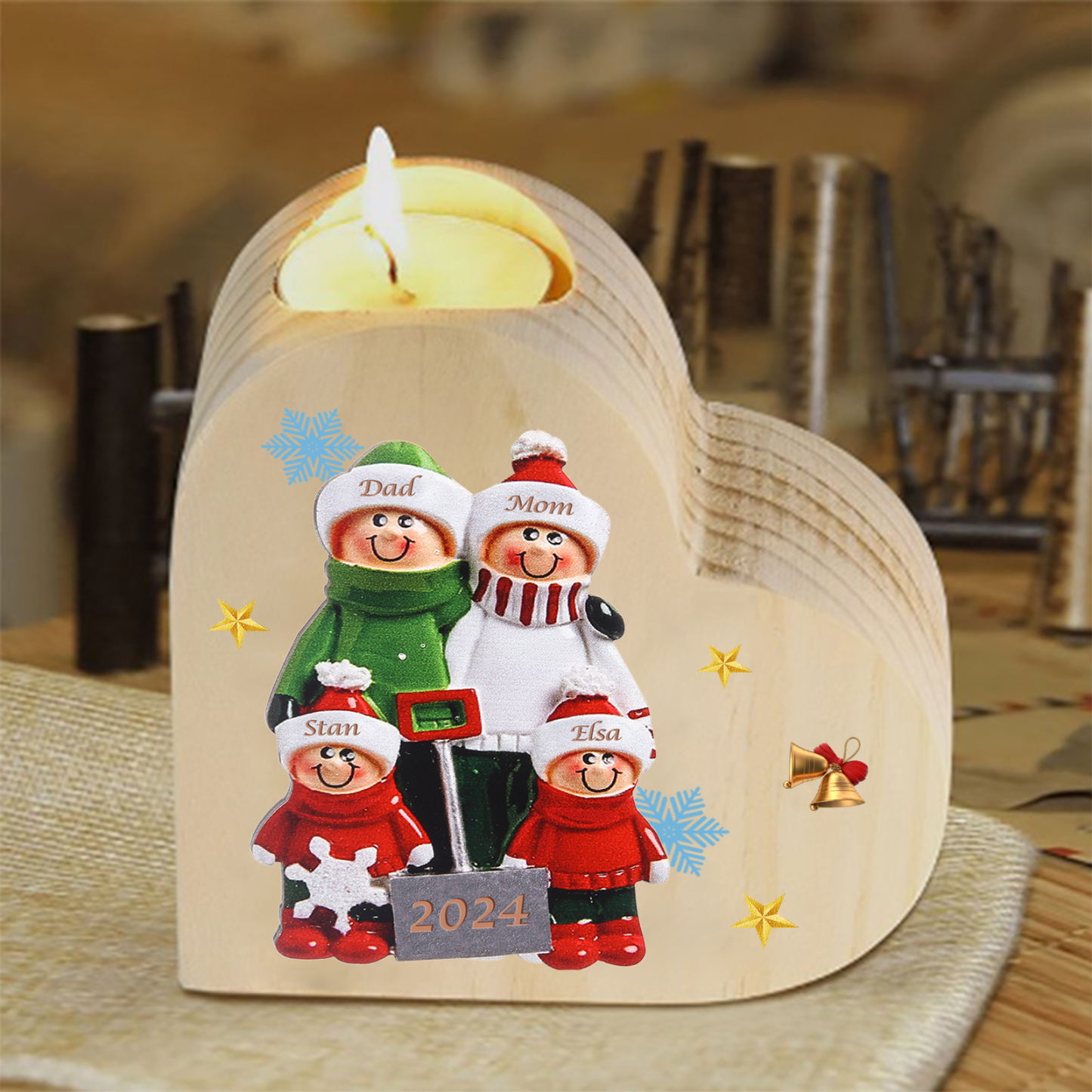 Personalised Family Wooden Candle Holder Custom 2-8 Names & 1 Year Home Decoration Christmas Gift for Family | Jessemade