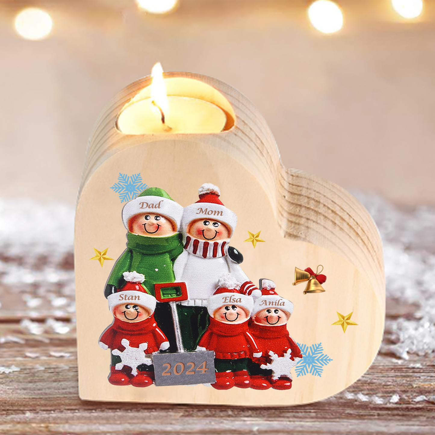 Personalised Family Wooden Candle Holder Custom 2-8 Names & 1 Year Home Decoration Christmas Gift for Family | Jessemade
