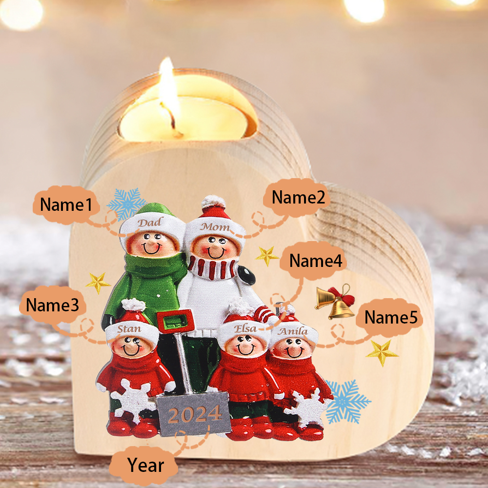 Personalised Family Wooden Candle Holder Custom 2-8 Names & 1 Year Home Decoration Christmas Gift for Family | Jessemade