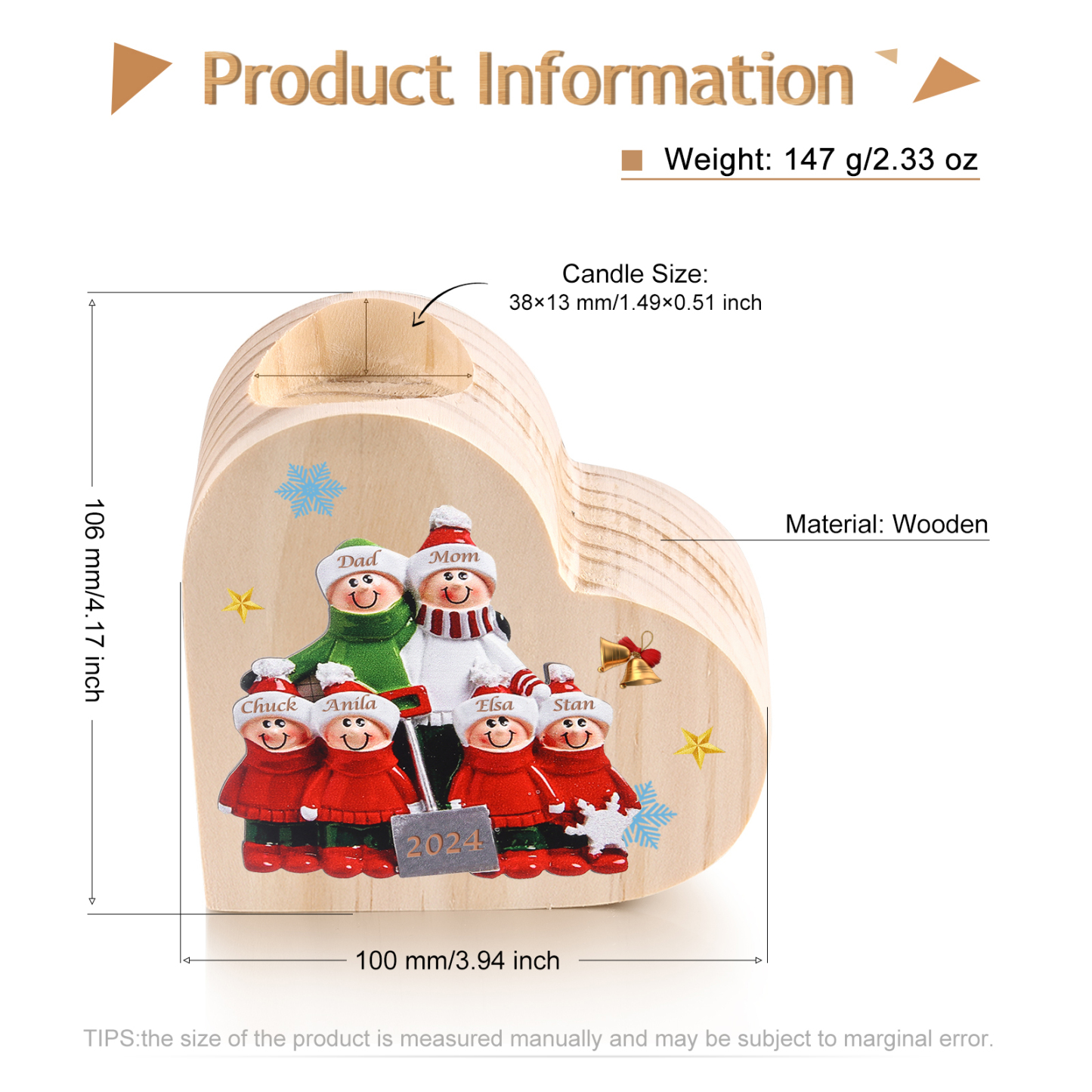 Personalised Family Wooden Candle Holder Custom 2-8 Names & 1 Year Home Decoration Christmas Gift for Family | Jessemade