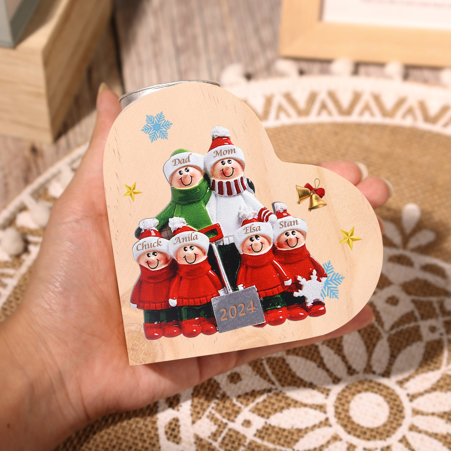 Personalised Family Wooden Candle Holder Custom 2-8 Names & 1 Year Home Decoration Christmas Gift for Family | Jessemade