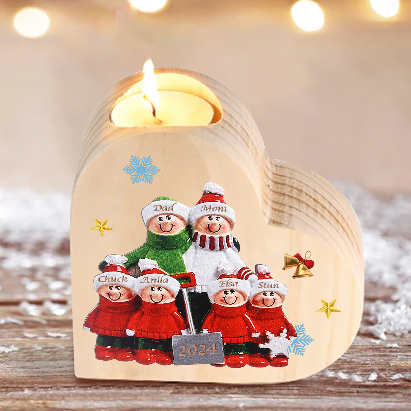 Personalised Family Wooden Candle Holder Custom 2-8 Names & 1 Year Home Decoration Christmas Gift for Family | Jessemade