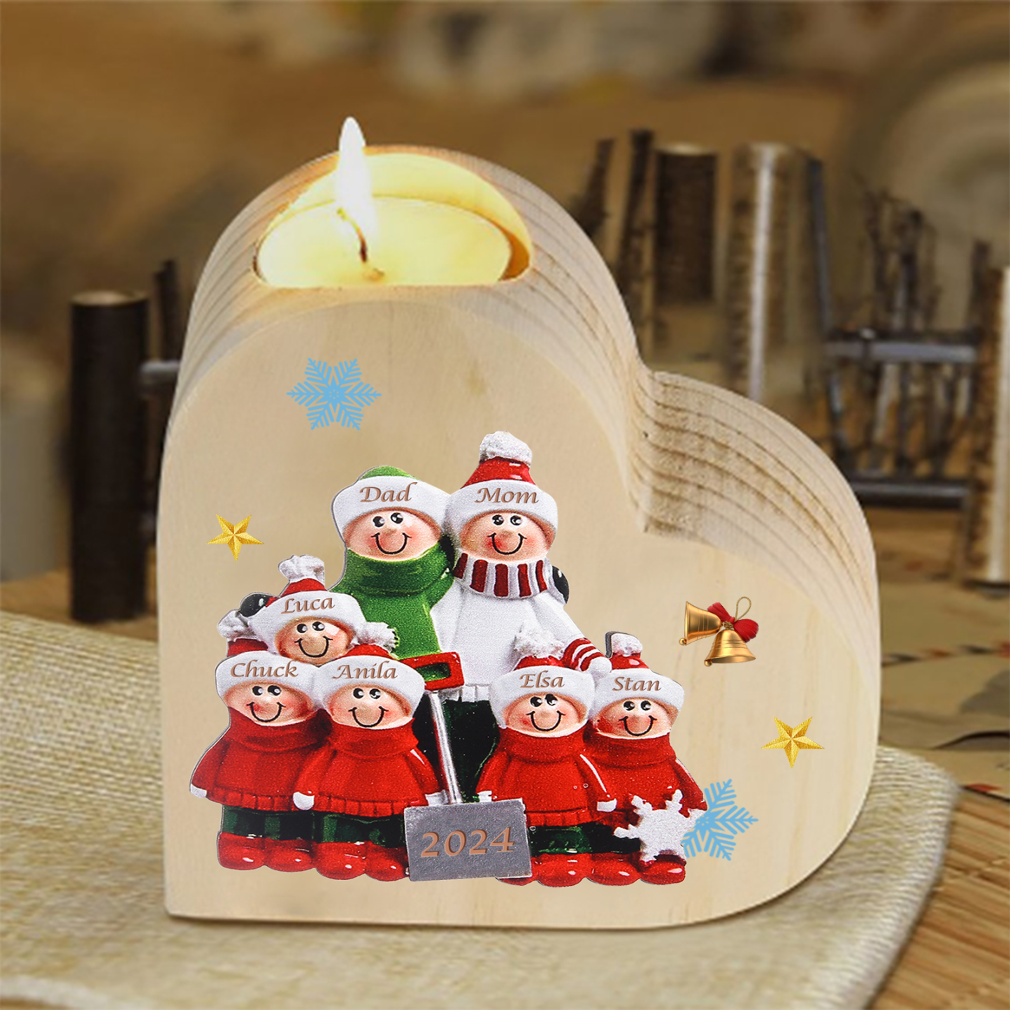 Personalised Family Wooden Candle Holder Custom 2-8 Names & 1 Year Home Decoration Christmas Gift for Family | Jessemade