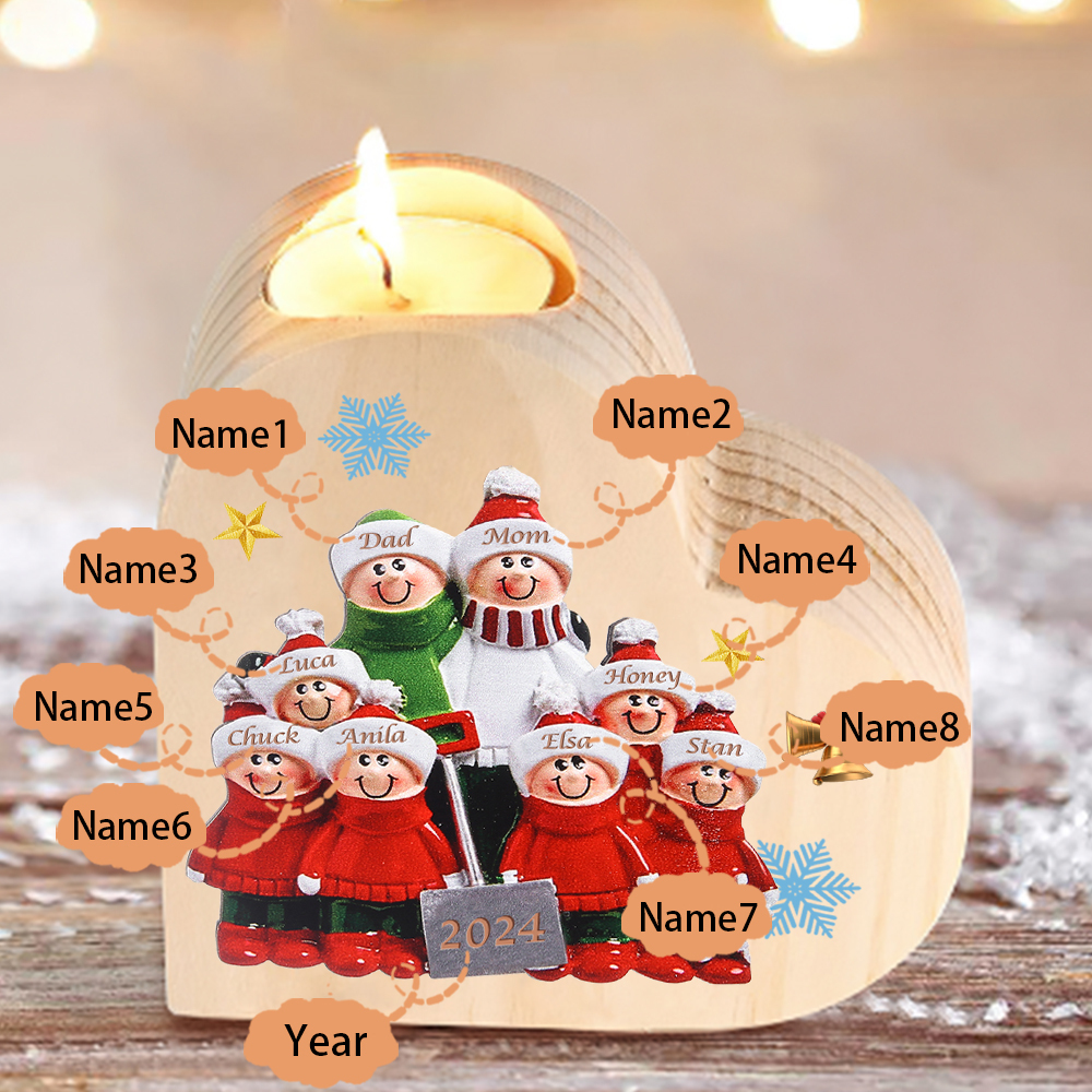 Personalised Family Wooden Candle Holder Custom 2-8 Names & 1 Year Home Decoration Christmas Gift for Family | Jessemade