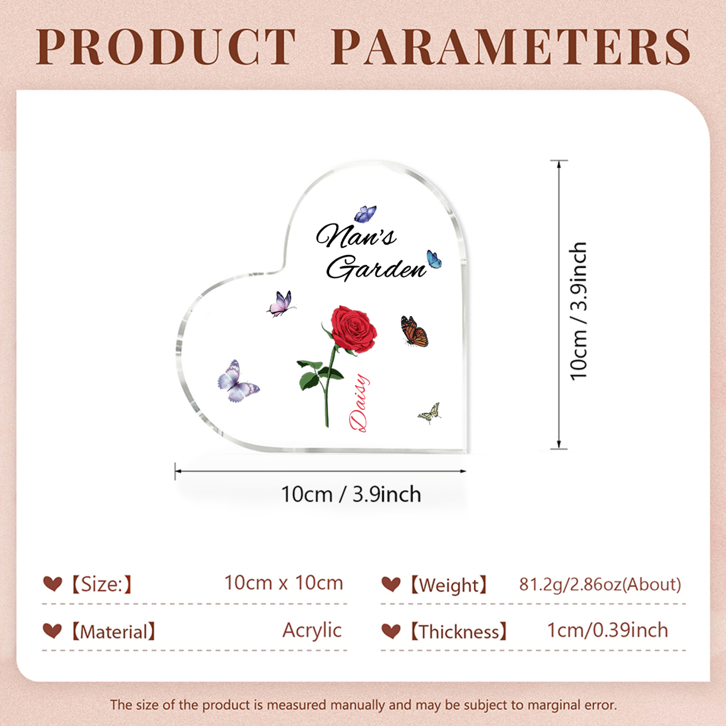 Personalised Heart-Shaped Acrylic Keepsake – Custom 1 Name & Birthflower Home Decorations Gift for Nan | Jessmade