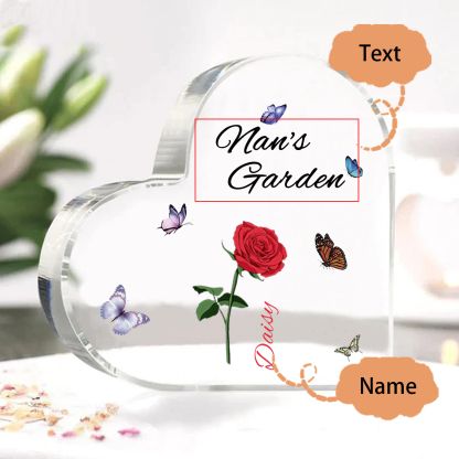Personalised Heart-Shaped Acrylic Keepsake – Custom 1 Name & Birthflower Home Decorations Gift for Nan | Jessmade