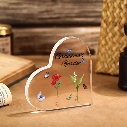 Personalized Heart-Shaped Acrylic Keepsake - Custom 1-8 Names & Birthflowers Home Decorations Gift for Grandma | Jessmade