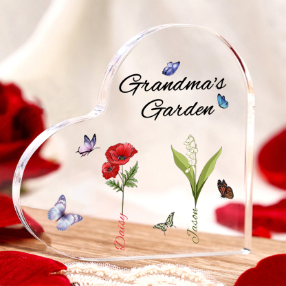 Personalized Heart-Shaped Acrylic Keepsake - Custom 1-8 Names & Birthflowers Home Decorations Gift for Grandma | Jessmade