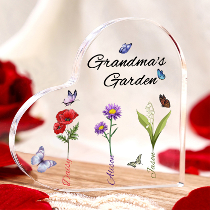 Personalized Heart-Shaped Acrylic Keepsake - Custom 1-8 Names & Birthflowers Home Decorations Gift for Grandma | Jessmade