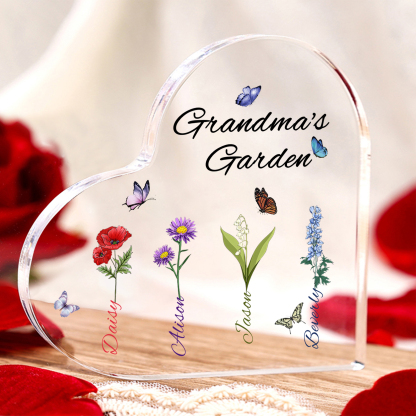 Personalized Heart-Shaped Acrylic Keepsake - Custom 1-8 Names & Birthflowers Home Decorations Gift for Grandma | Jessmade