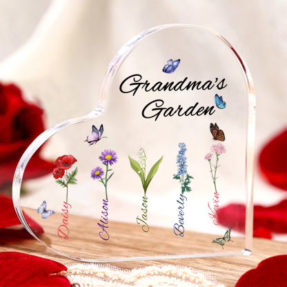 Personalized Heart-Shaped Acrylic Keepsake - Custom 1-8 Names & Birthflowers Home Decorations Gift for Grandma | Jessmade