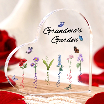 Personalized Heart-Shaped Acrylic Keepsake - Custom 1-8 Names & Birthflowers Home Decorations Gift for Grandma | Jessmade