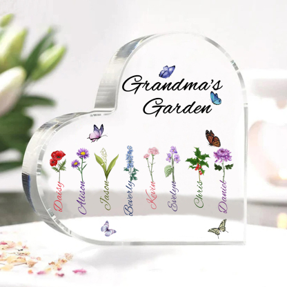 Personalized Heart-Shaped Acrylic Keepsake - Custom 1-8 Names & Birthflowers Home Decorations Gift for Grandma | Jessmade