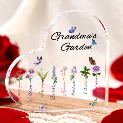Personalized Heart-Shaped Acrylic Keepsake - Custom 1-8 Names & Birthflowers Home Decorations Gift for Grandma | Jessmade